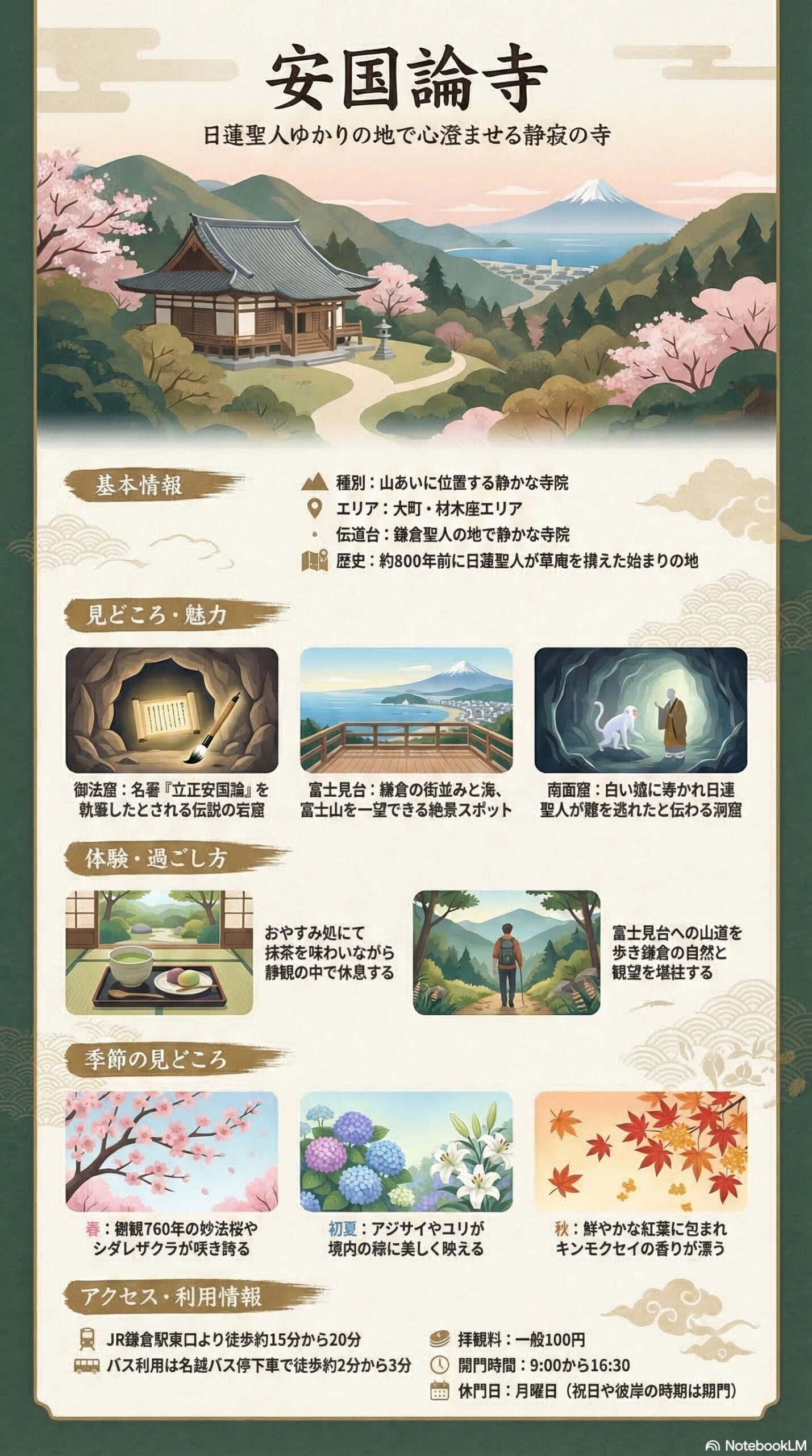 安国論寺の観光情報インフォグラフィック