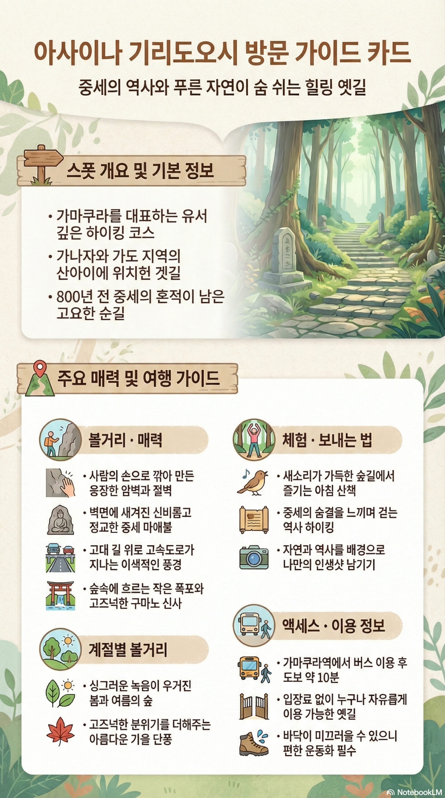 아사히나 키리도시 관광 정보 인포그래픽 | 카마쿠라 관광 완전 가이드 아사히나 키리도시 관광 정보 인포그래픽