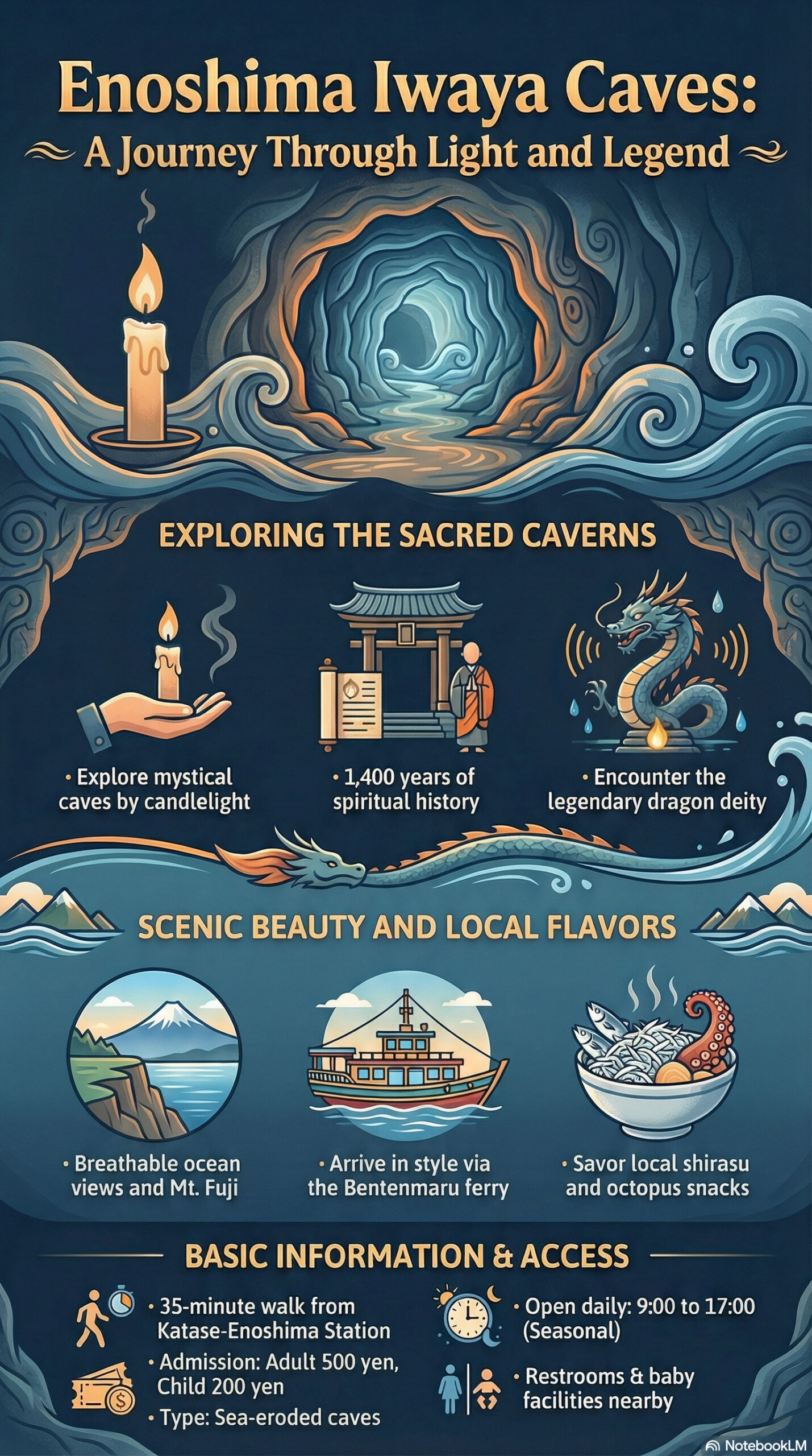 Enoshima Iwaya Caves travel information infographic