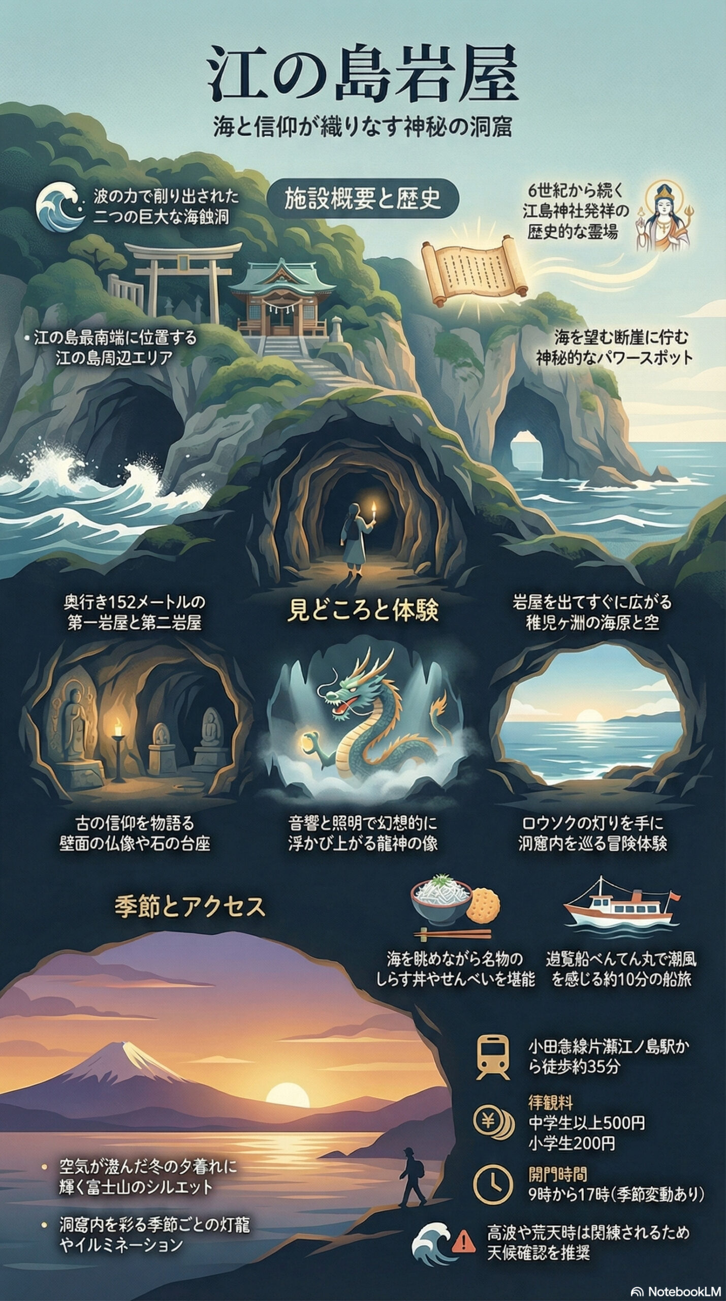 江の島岩屋の観光情報インフォグラフィック