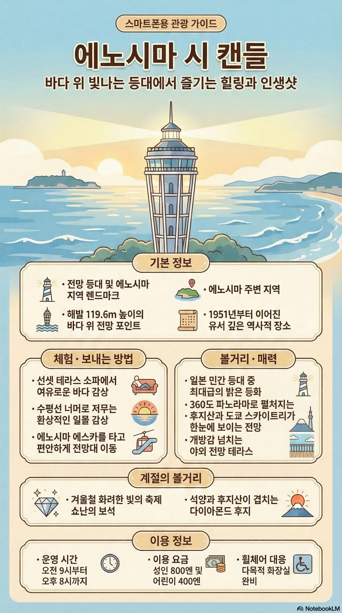 에노시마 씨 캔들 관광 정보 인포그래픽