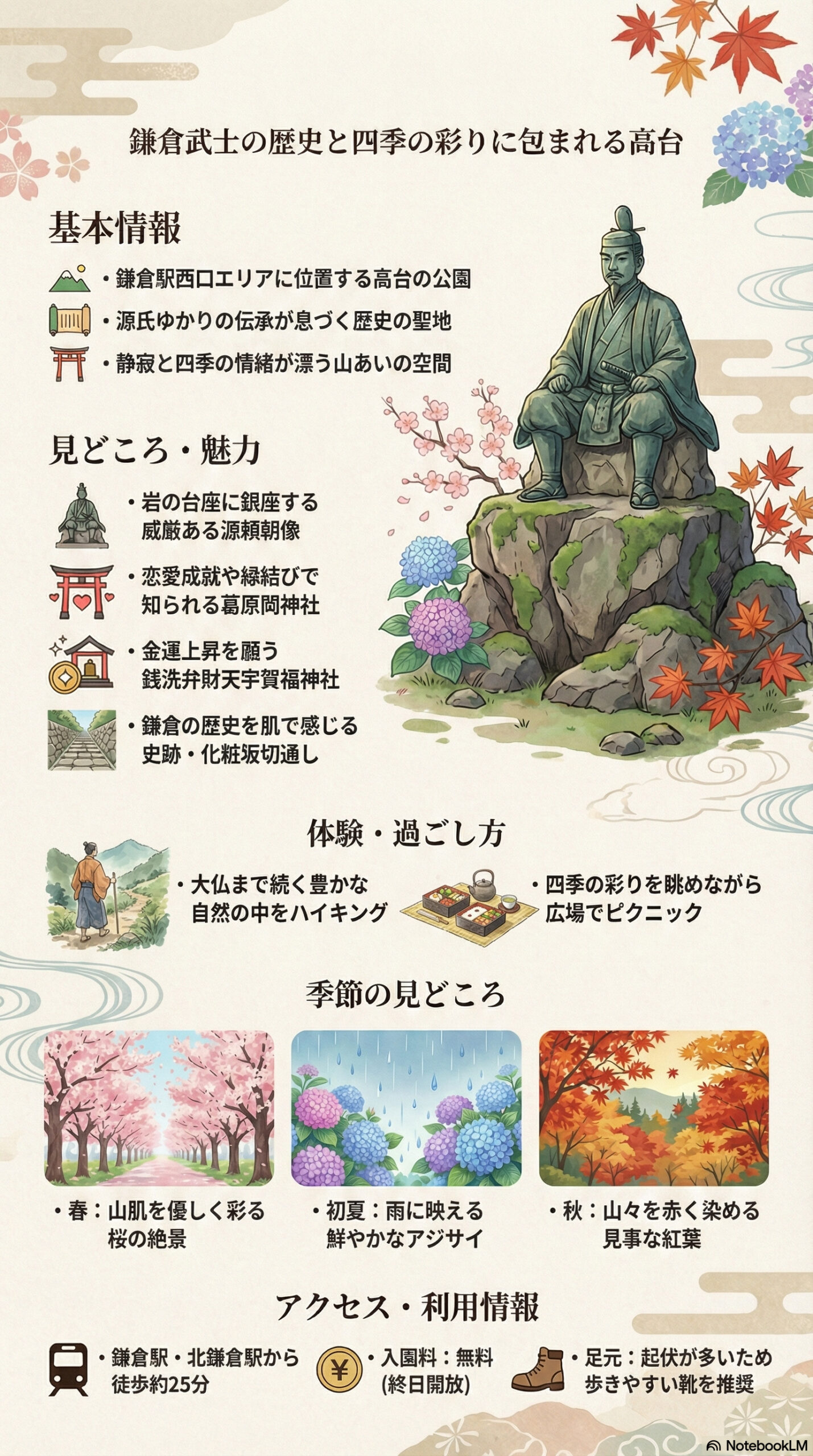 源氏山公園の観光情報インフォグラフィック