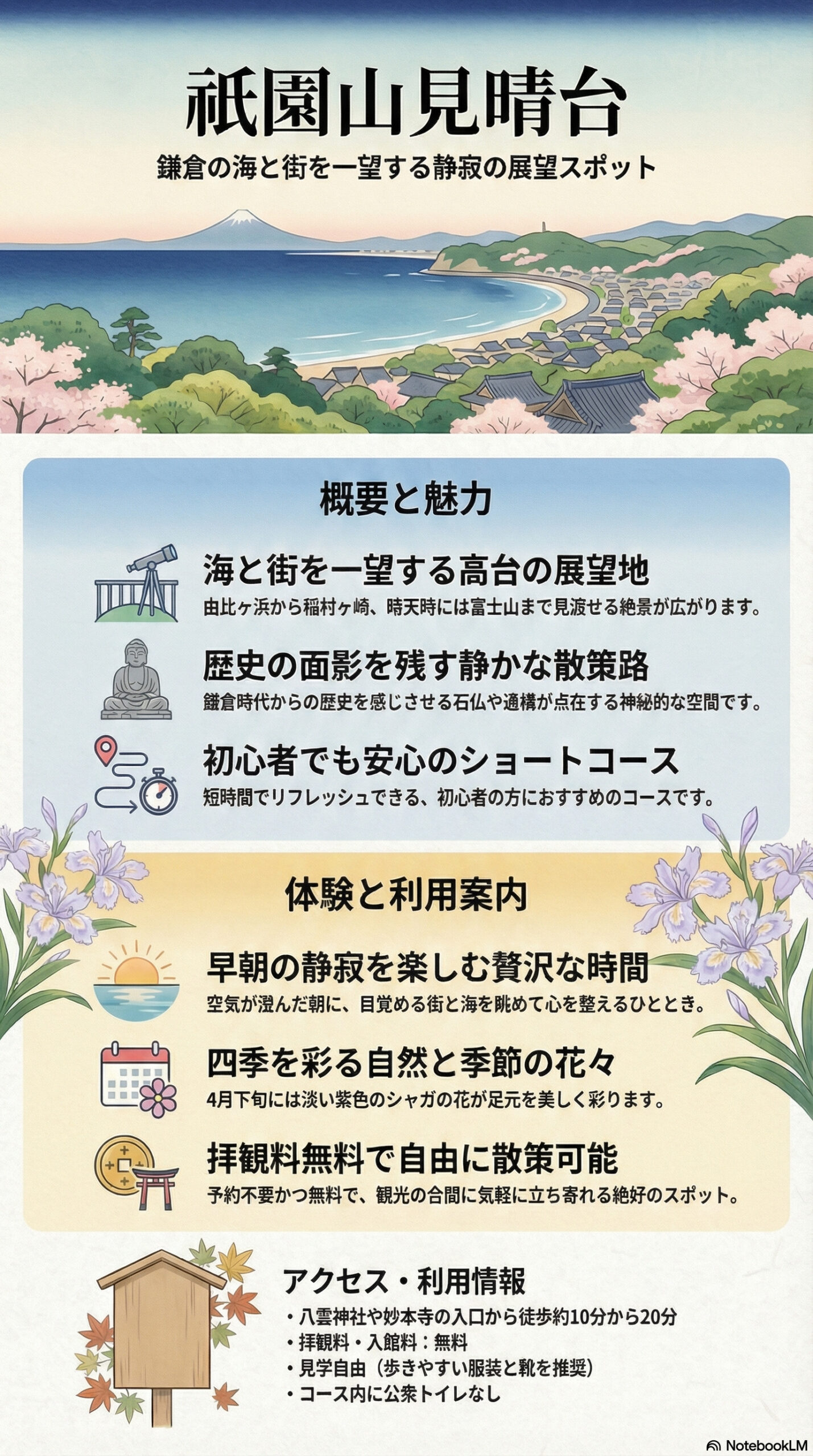 祇園山見晴台の観光情報インフォグラフィック | 鎌倉観光完全ガイド 祇園山見晴台の観光情報インフォグラフィック