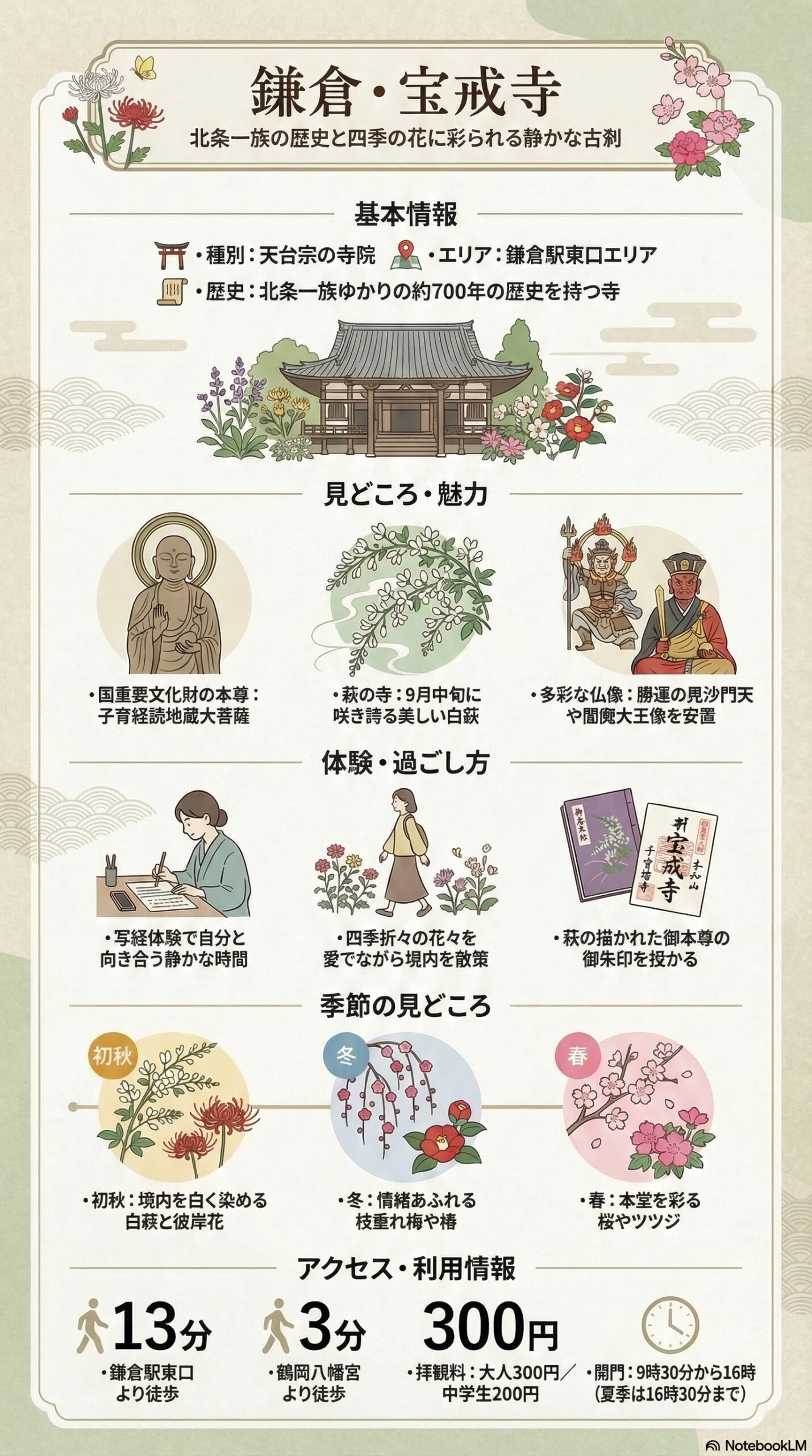 宝戒寺の観光情報インフォグラフィック