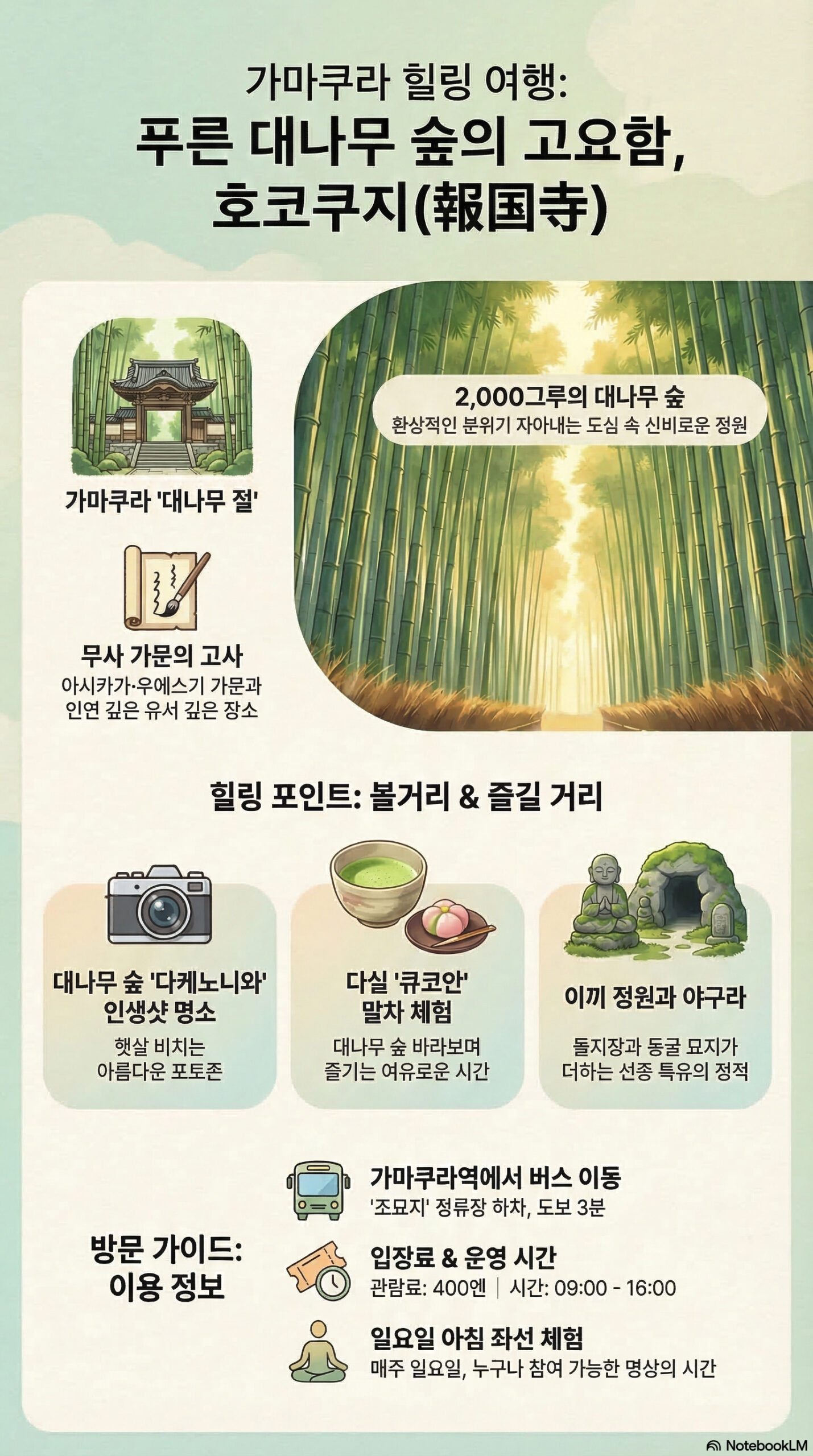 호코쿠지 관광 정보 인포그래픽 | 카마쿠라 관광 완전 가이드 호코쿠지 관광 정보 인포그래픽