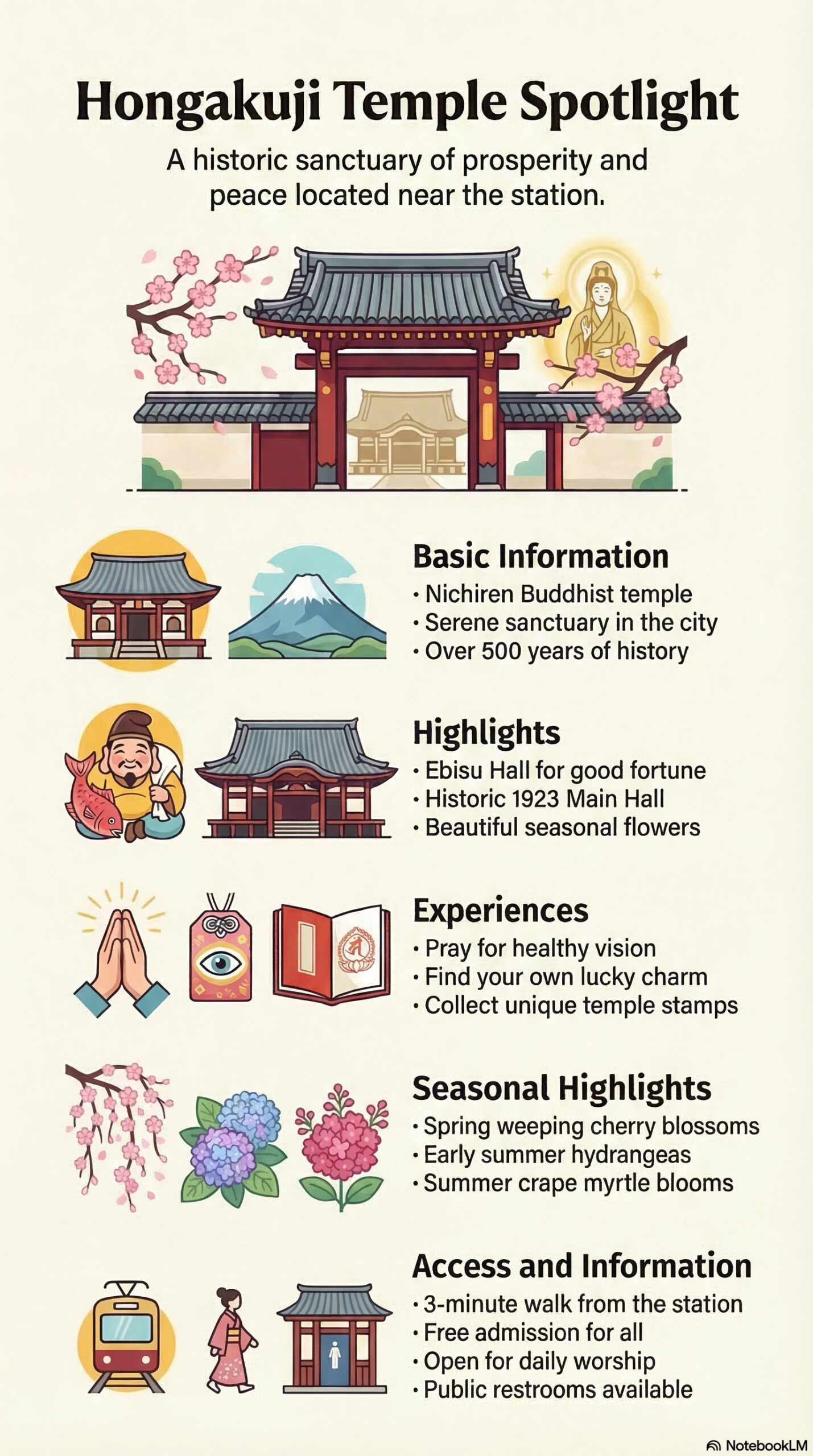 Hongakuji Temple travel information infographic | Kamakura Travel Complete Guide Hongakuji Temple travel information infographic
