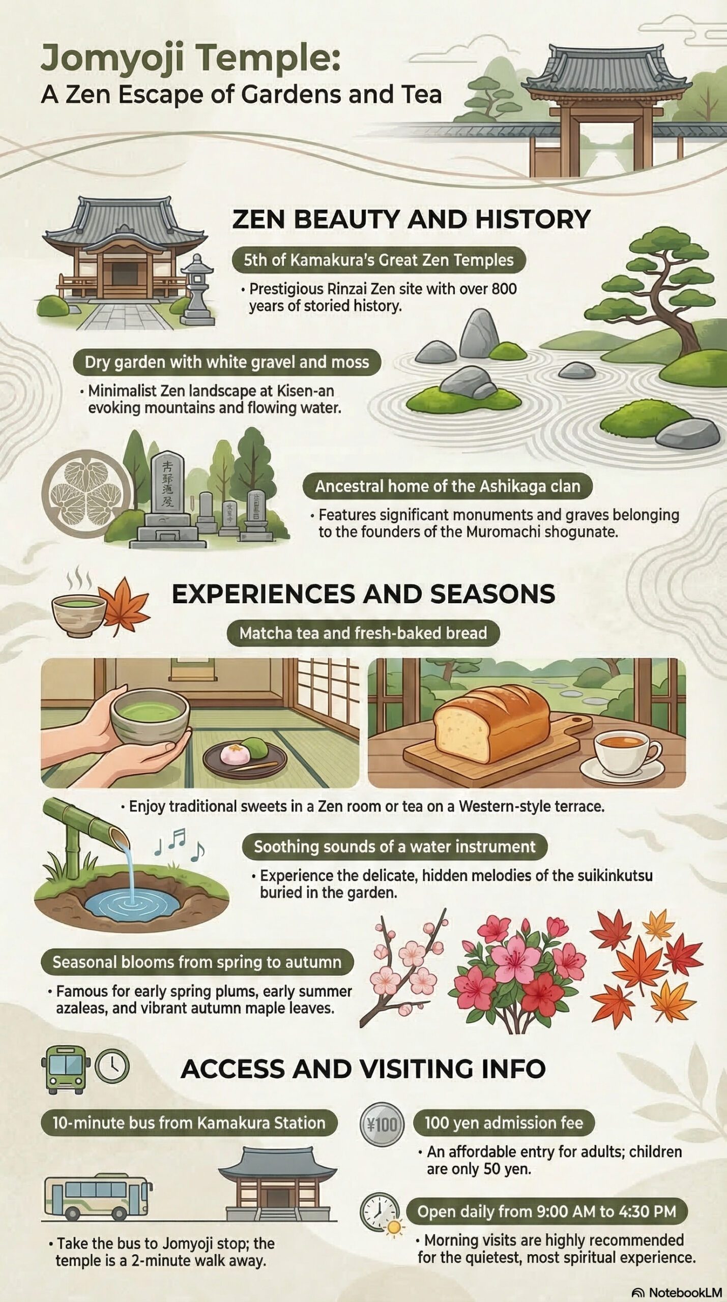 Jomyoji Temple travel information infographic