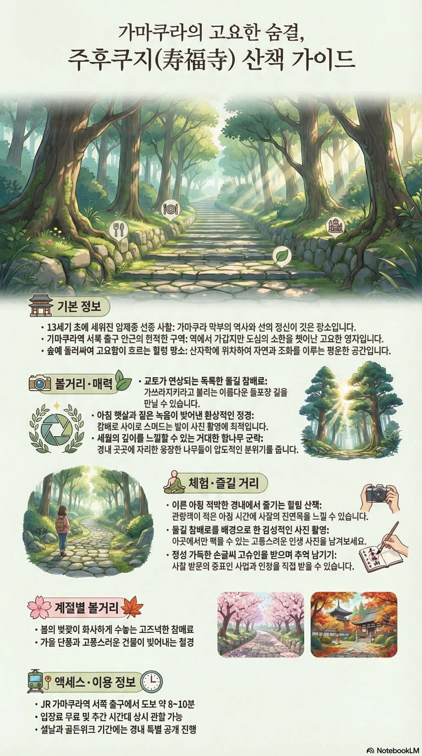 주후쿠지 관광 정보 인포그래픽 | 카마쿠라 관광 완전 가이드 주후쿠지 관광 정보 인포그래픽