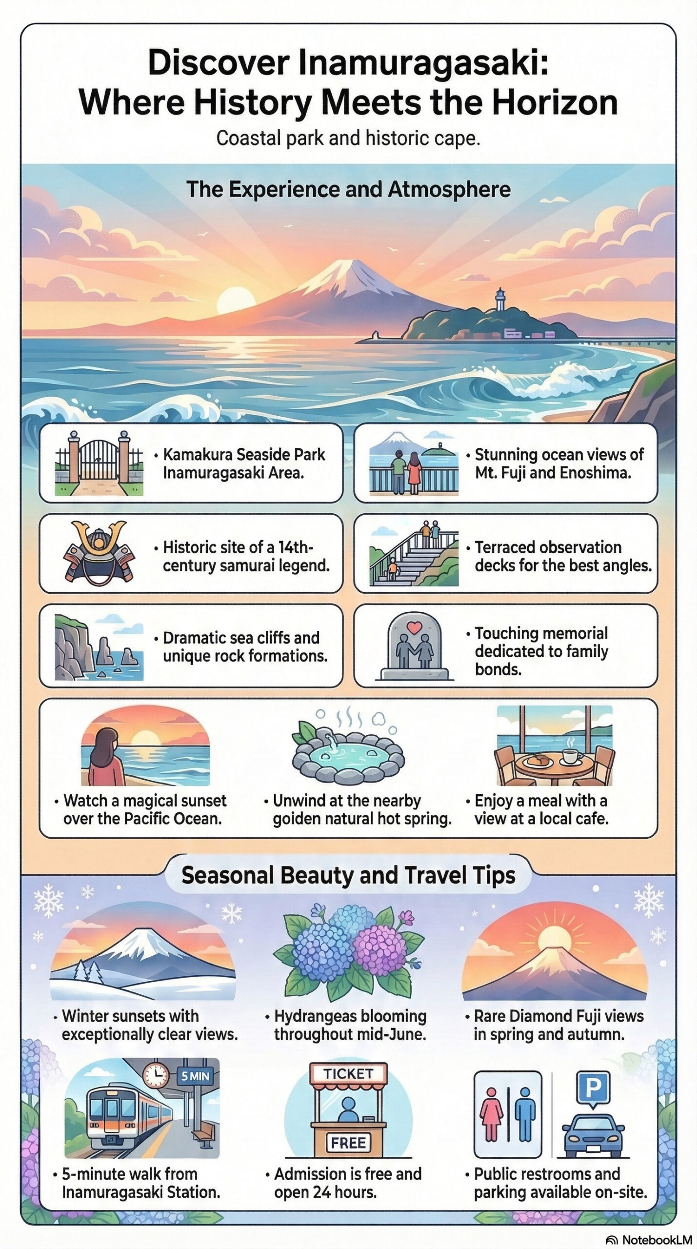 Kamakura Kaihin Park Inamuragasaki Area travel information infographic