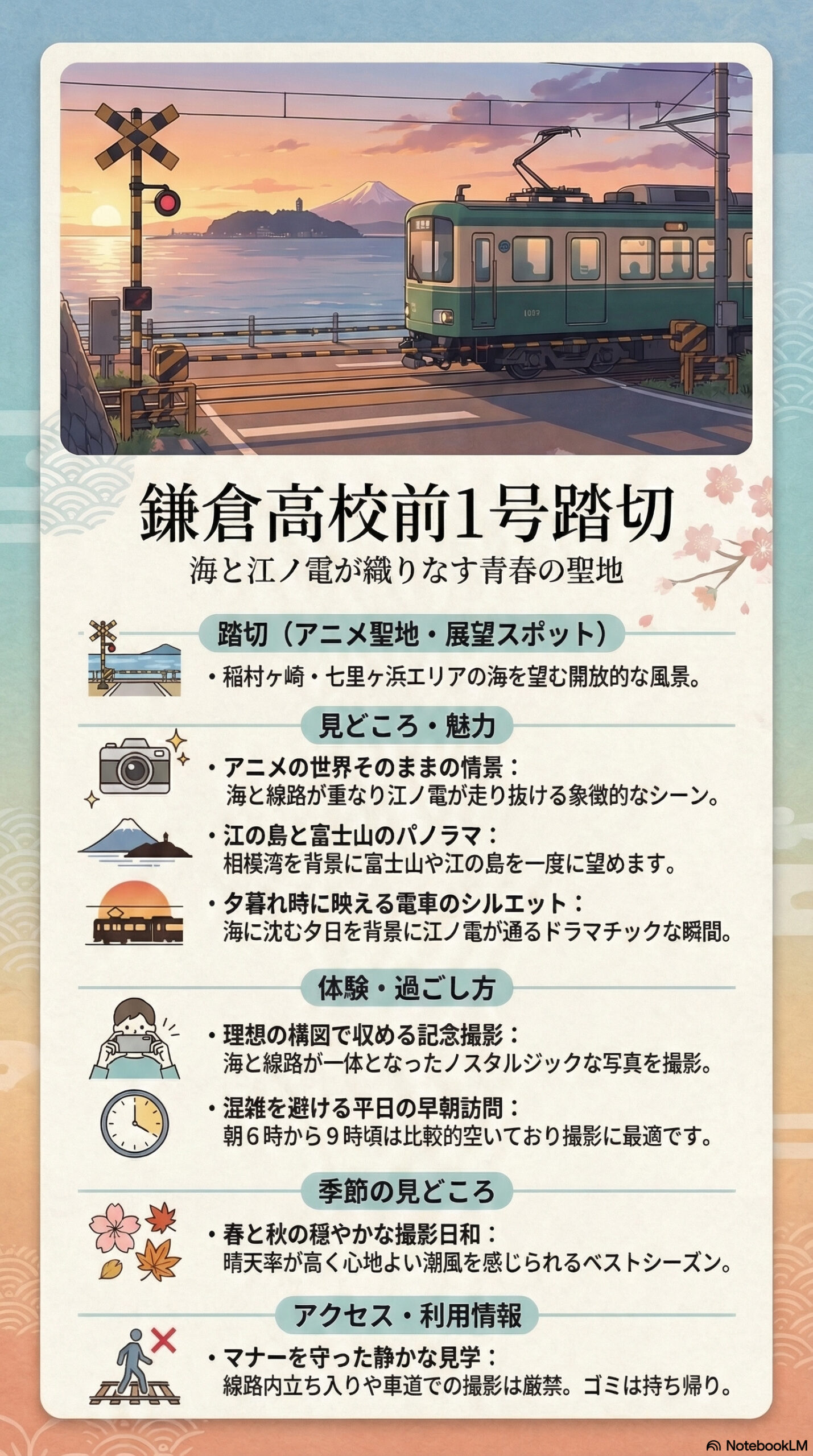 鎌倉高校前1号踏切の観光情報インフォグラフィック