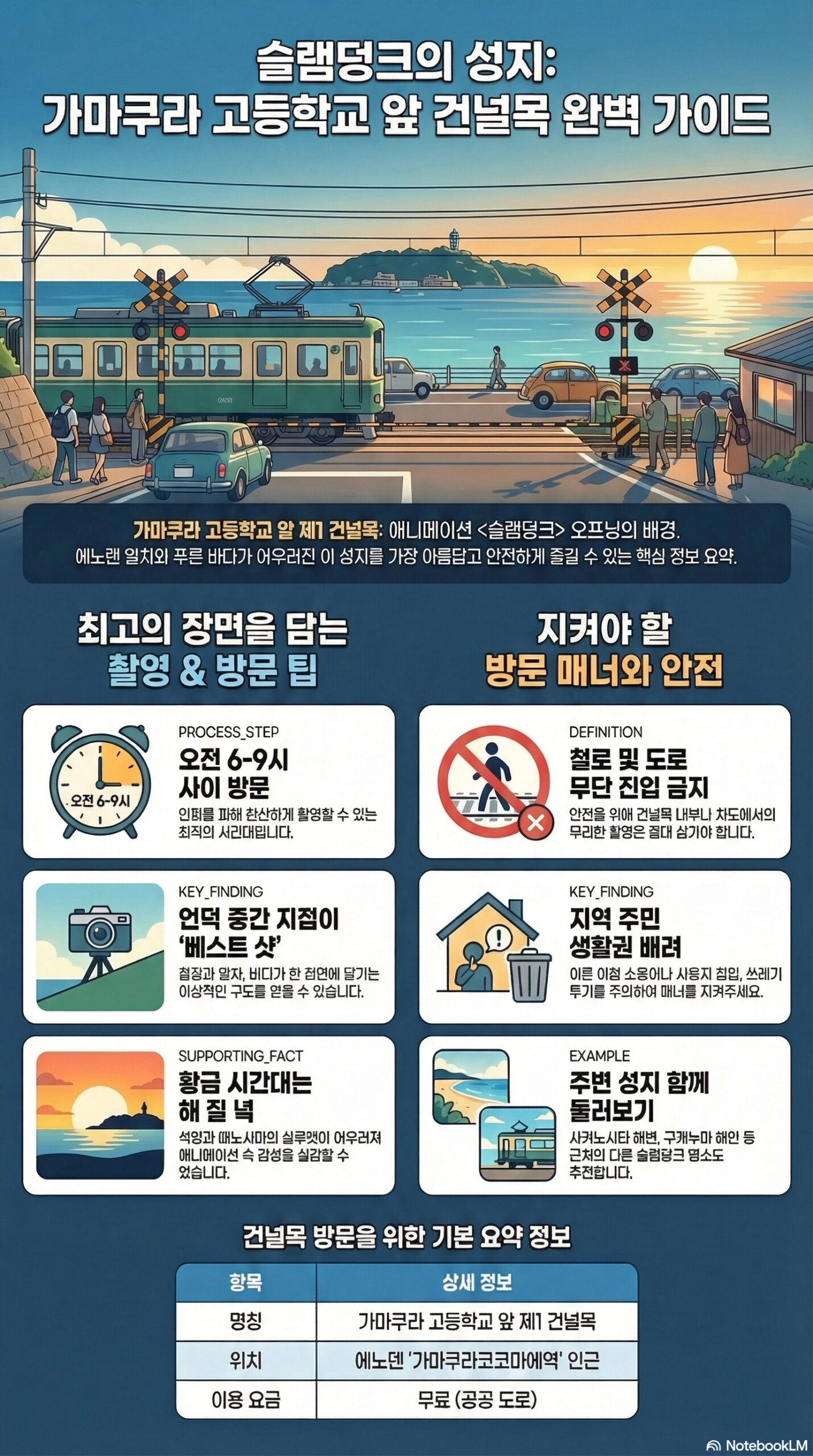 가마쿠라 고코마에 제1호 건널목 관광 정보 인포그래픽