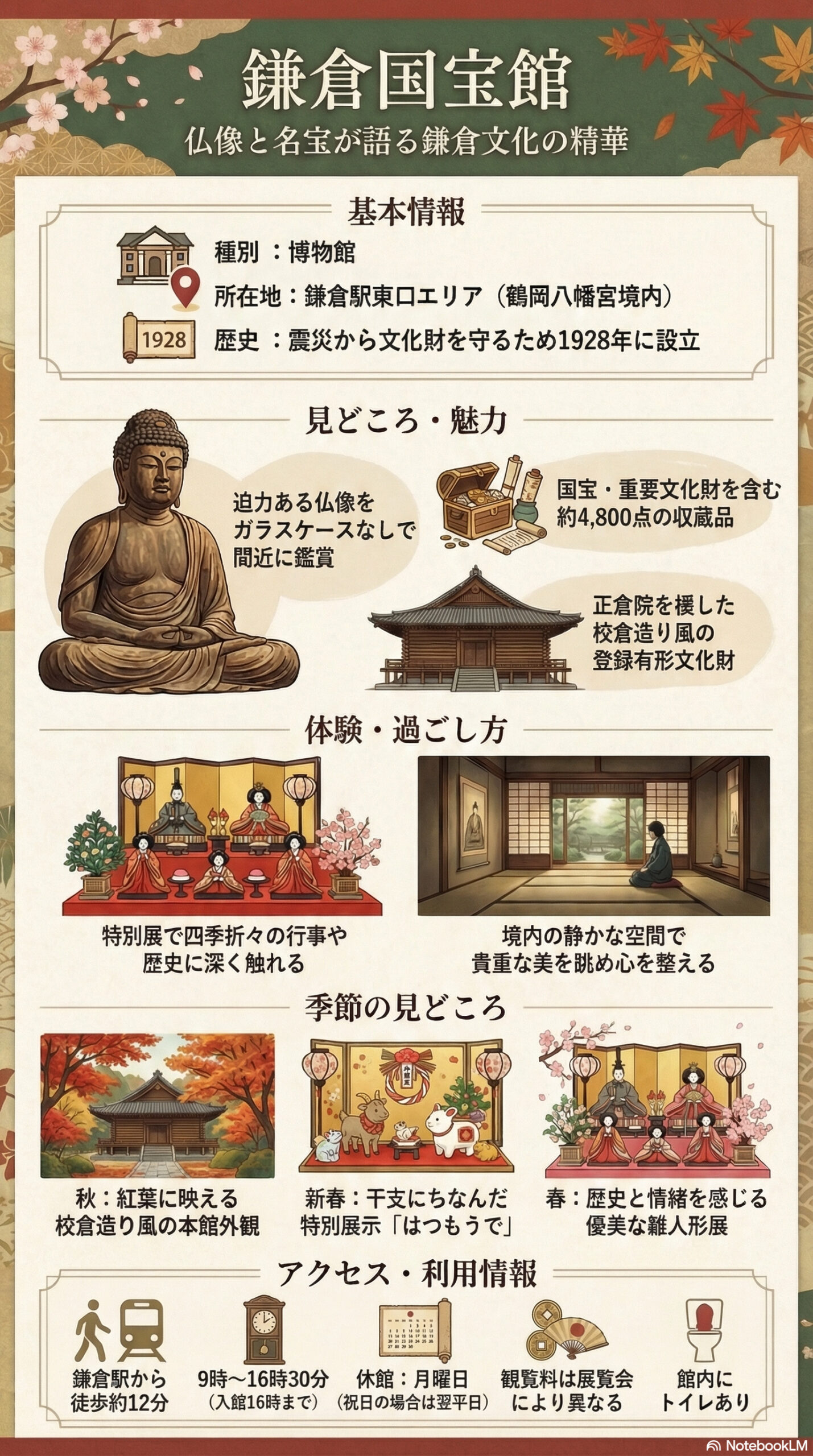 鎌倉国宝館の観光情報インフォグラフィック | 鎌倉観光完全ガイド 鎌倉国宝館の観光情報インフォグラフィック