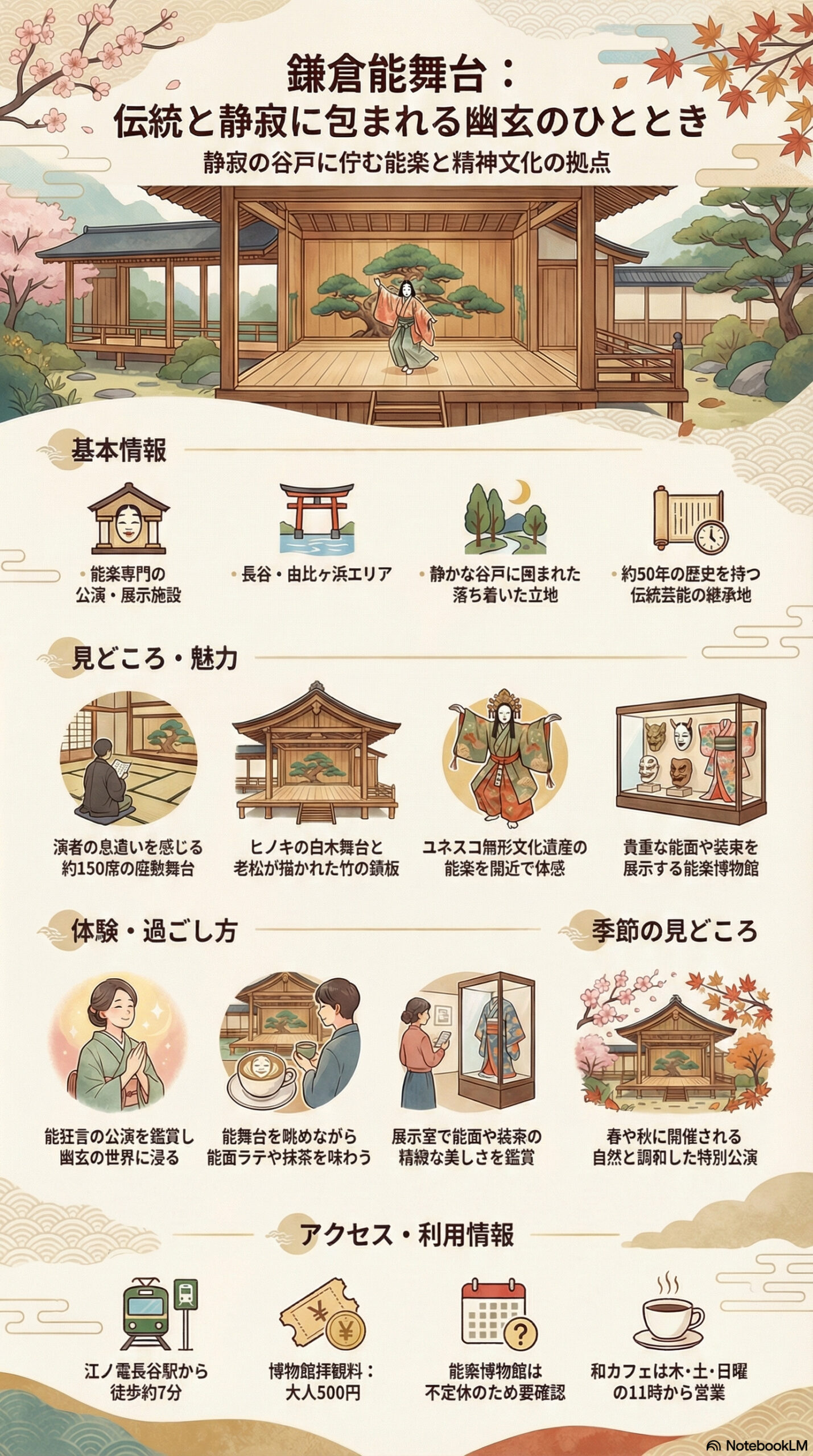 鎌倉能舞台の観光情報インフォグラフィック