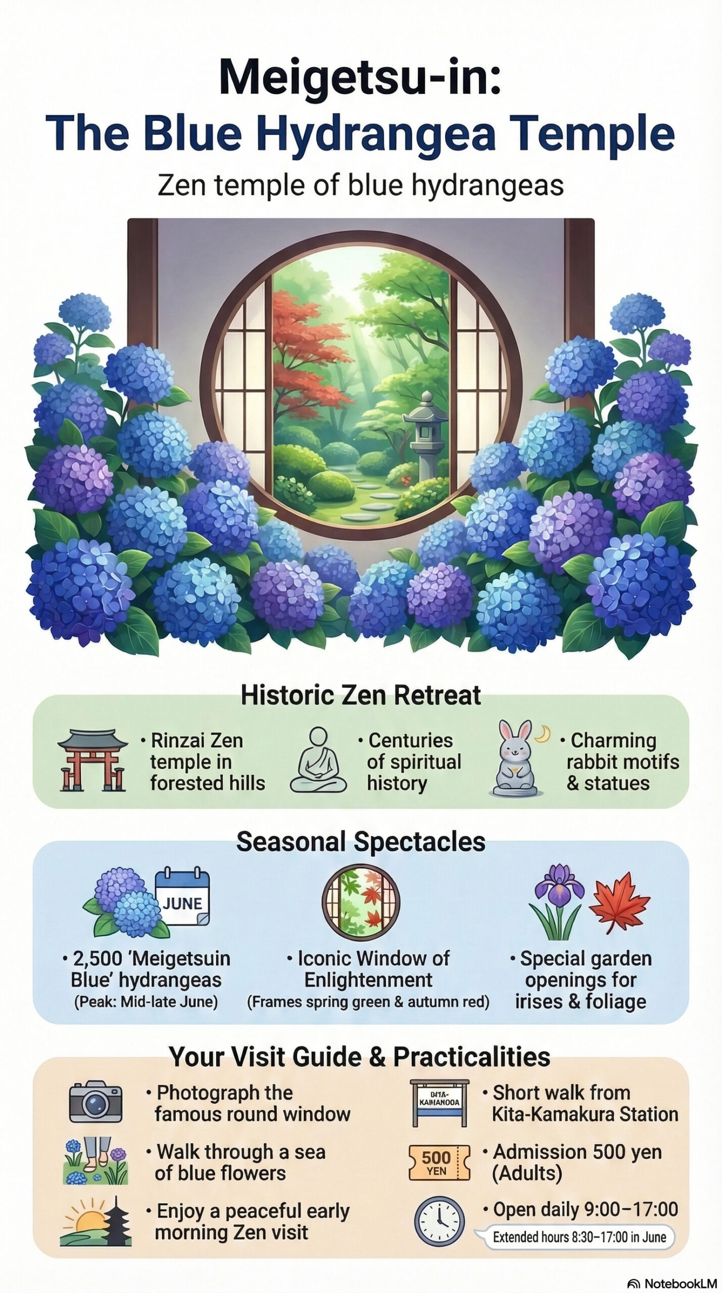 Meigetsuin Temple travel information infographic