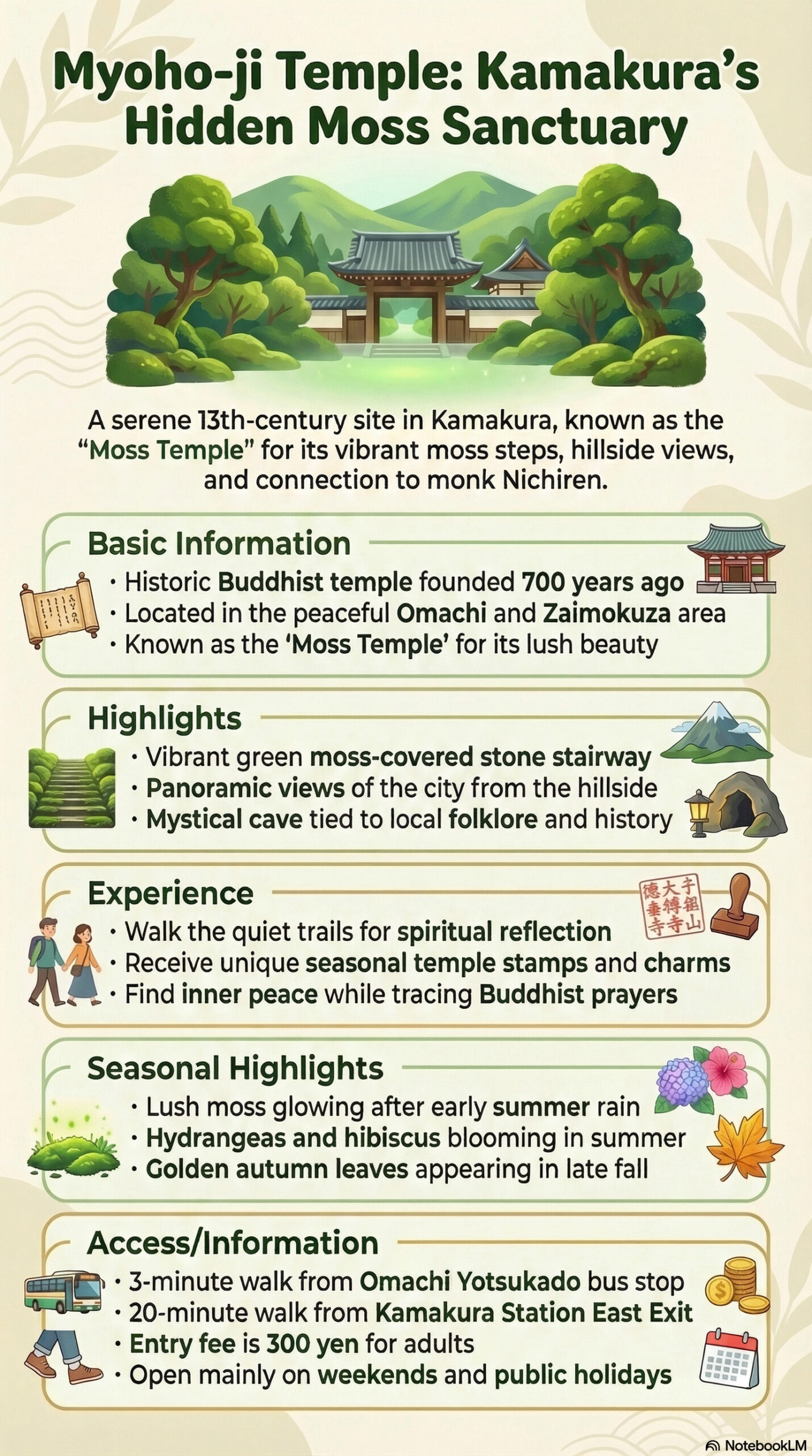 Myoho-ji Temple travel information infographic | Kamakura Guide Myoho-ji Temple travel information infographic