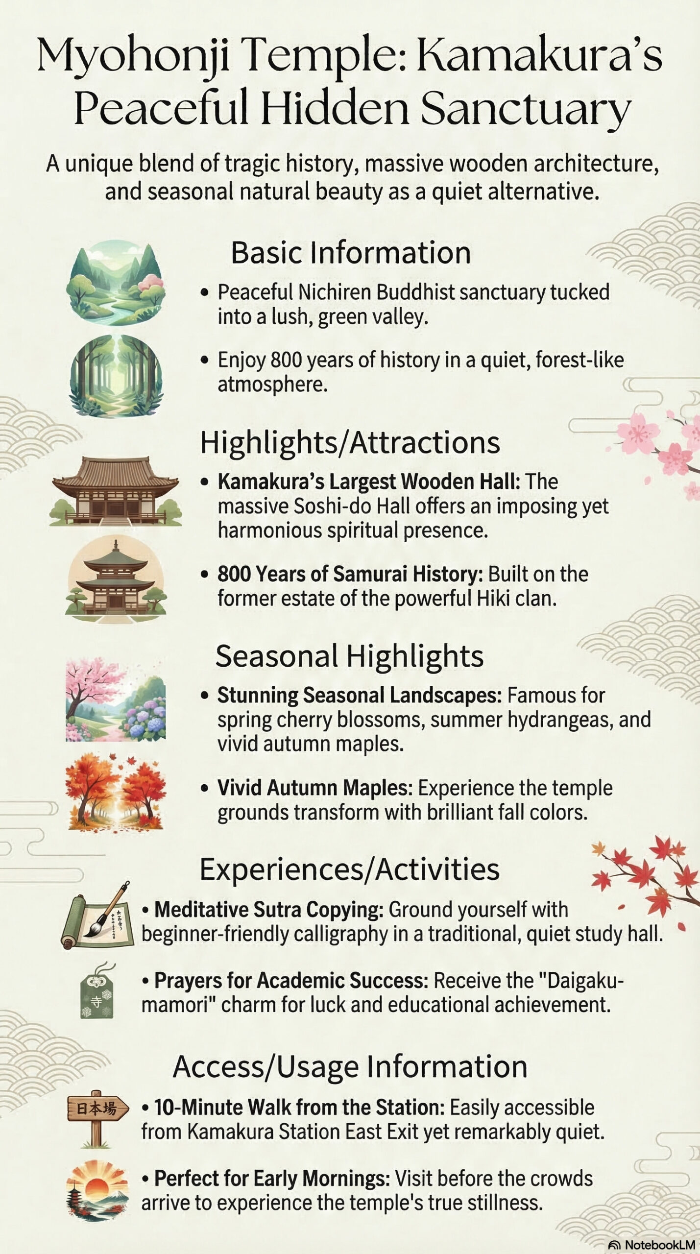 Myohonji Temple travel information infographic | Kamakura Guide Myohonji Temple travel information infographic