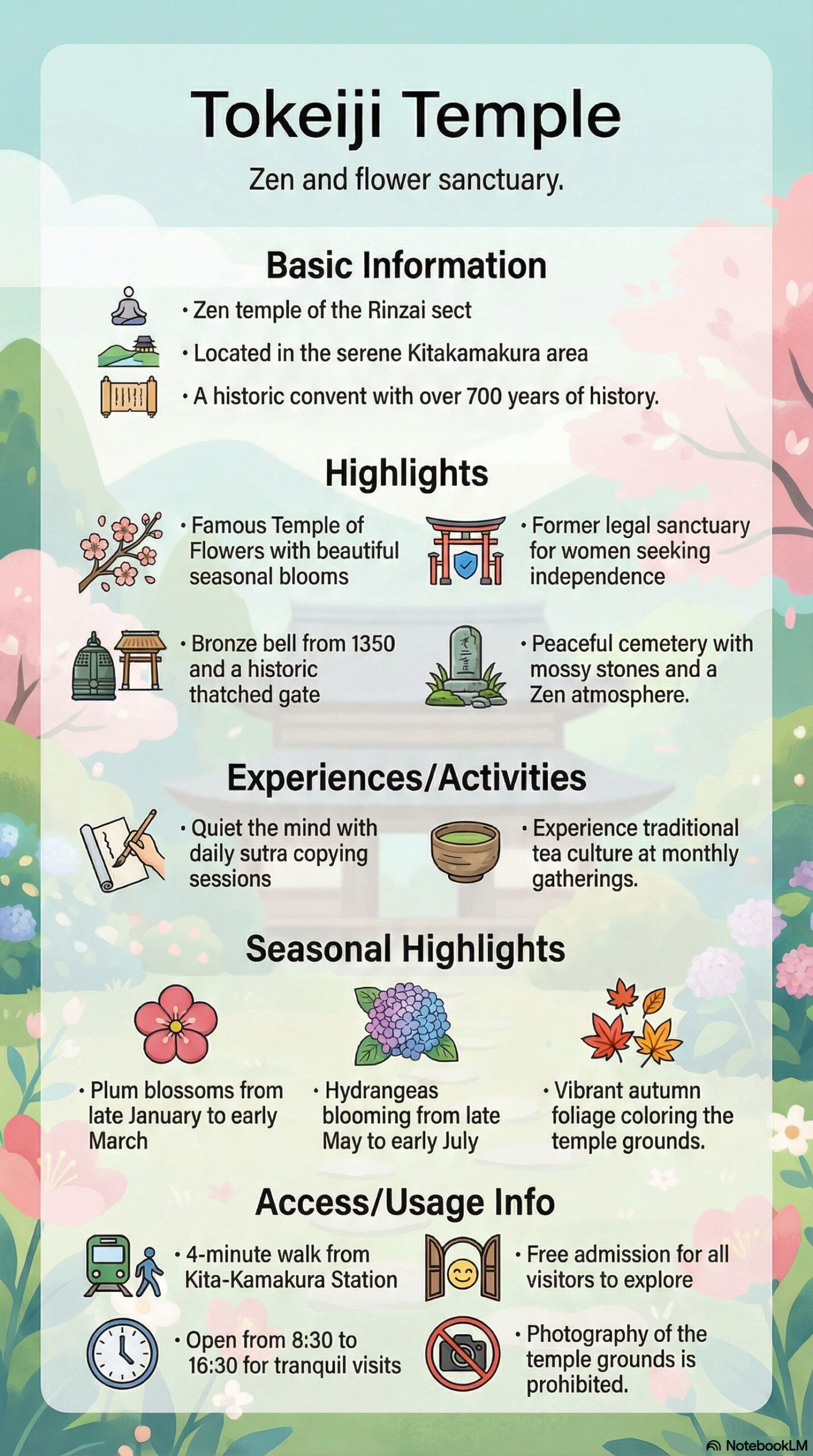 Tokei-ji Temple travel information infographic