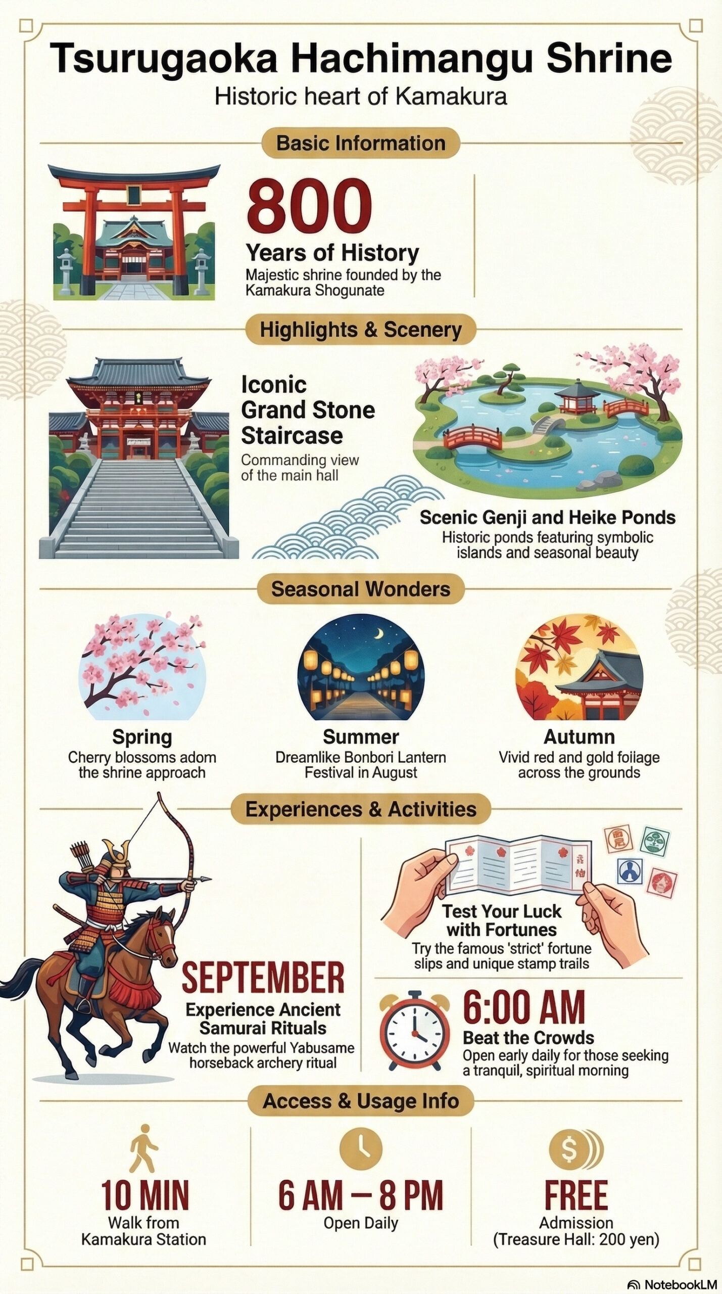 Tsurugaoka Hachimangu Shrine travel information infographic