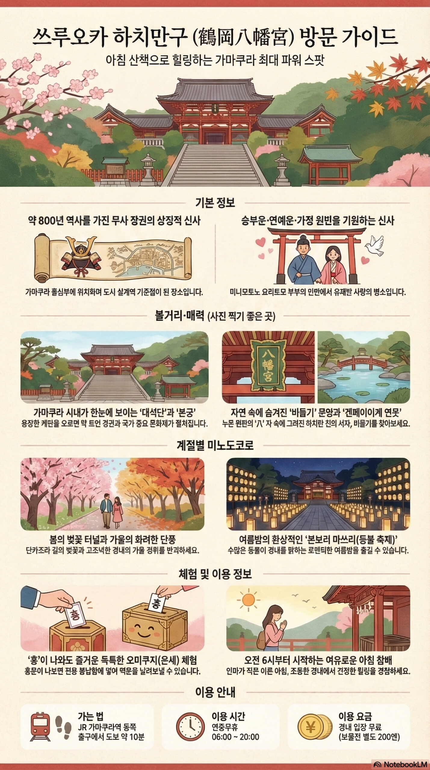 쓰루가오카 하치만구 관광 정보 인포그래픽