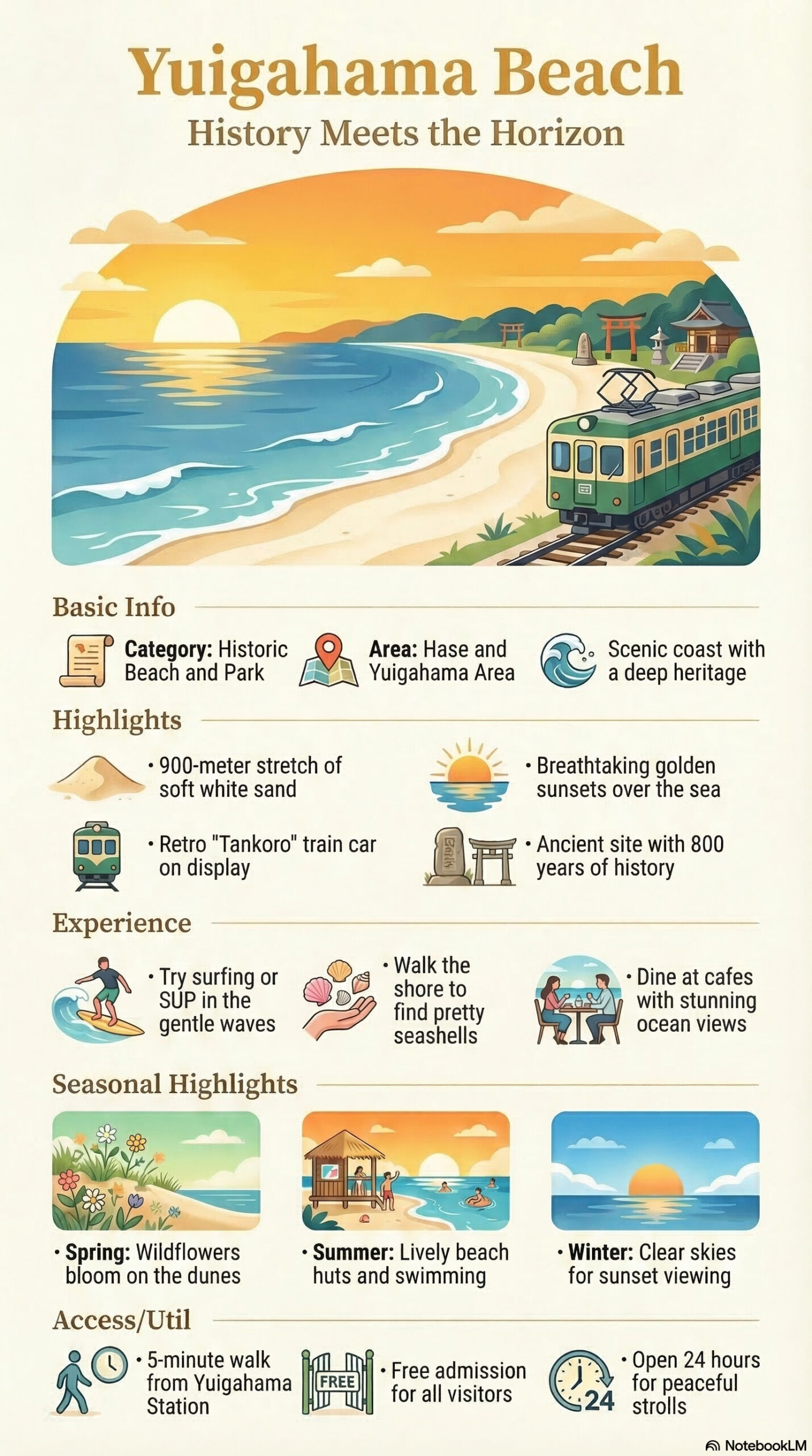 Yuigahama Beach travel information infographic