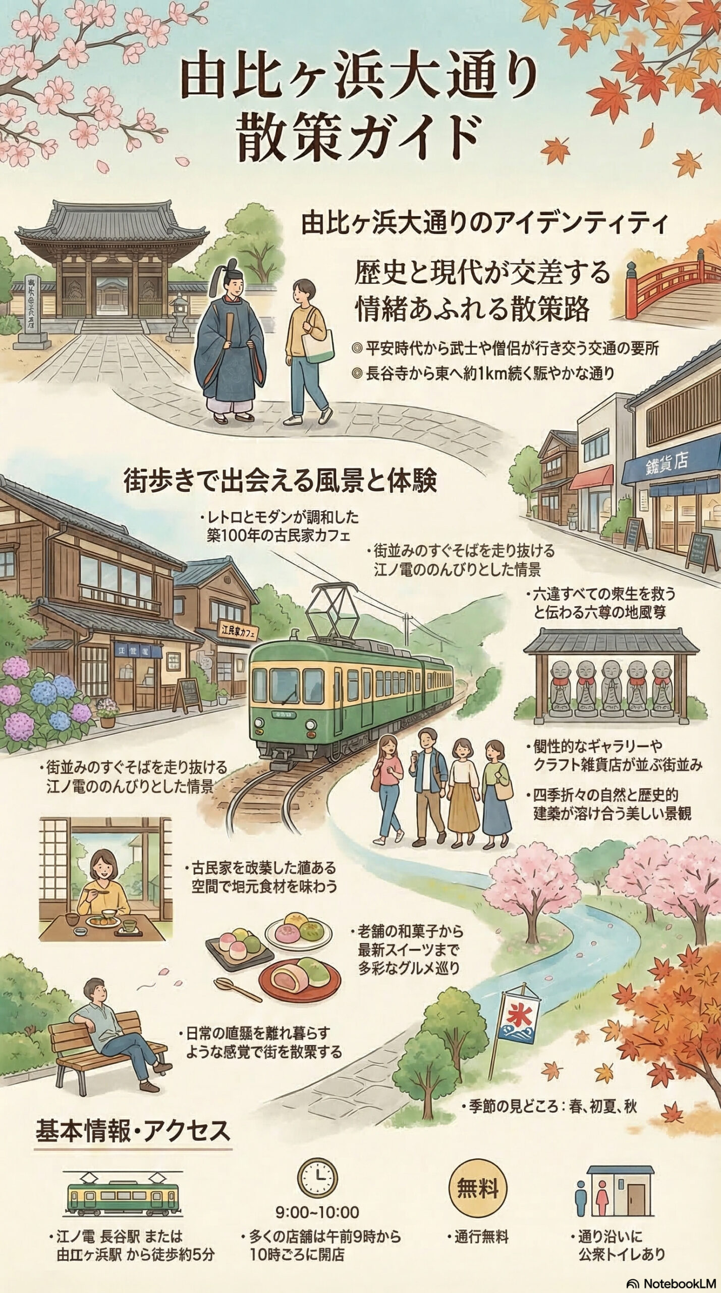 由比ヶ浜大通りの観光情報インフォグラフィック