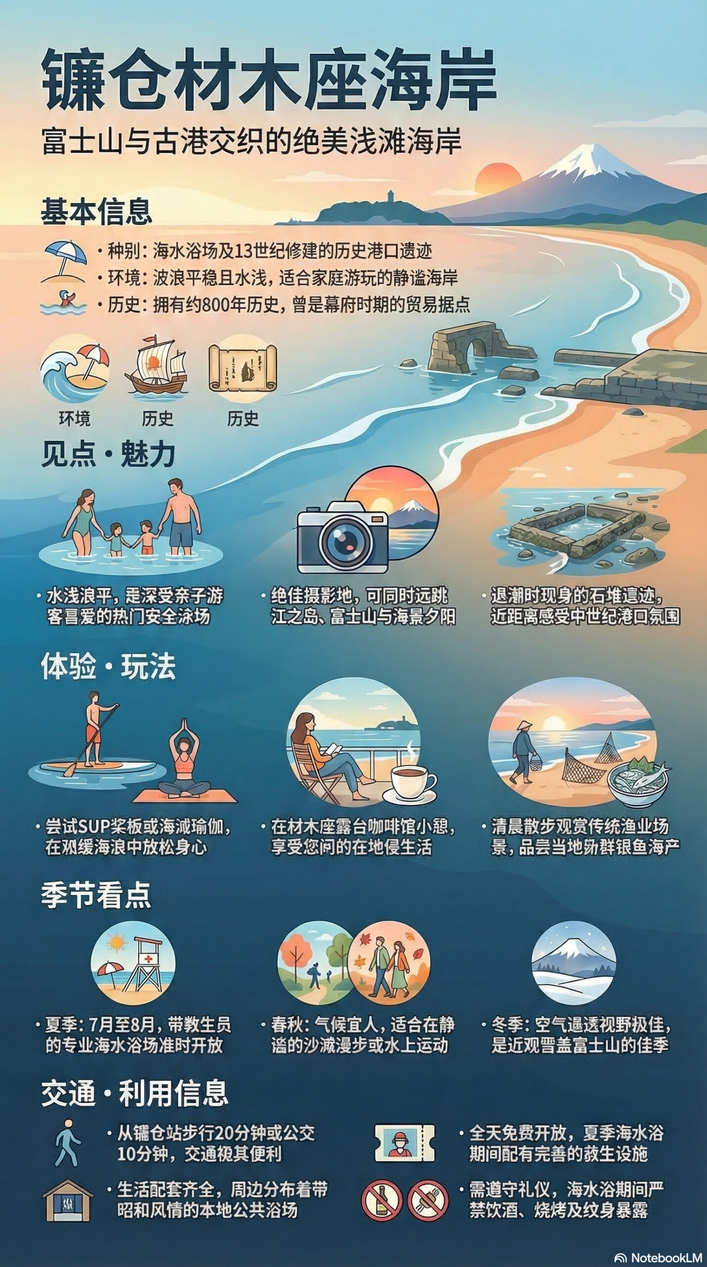 材木座海岸旅游信息图 | 镰仓观光完全指南 材木座海岸旅游信息图