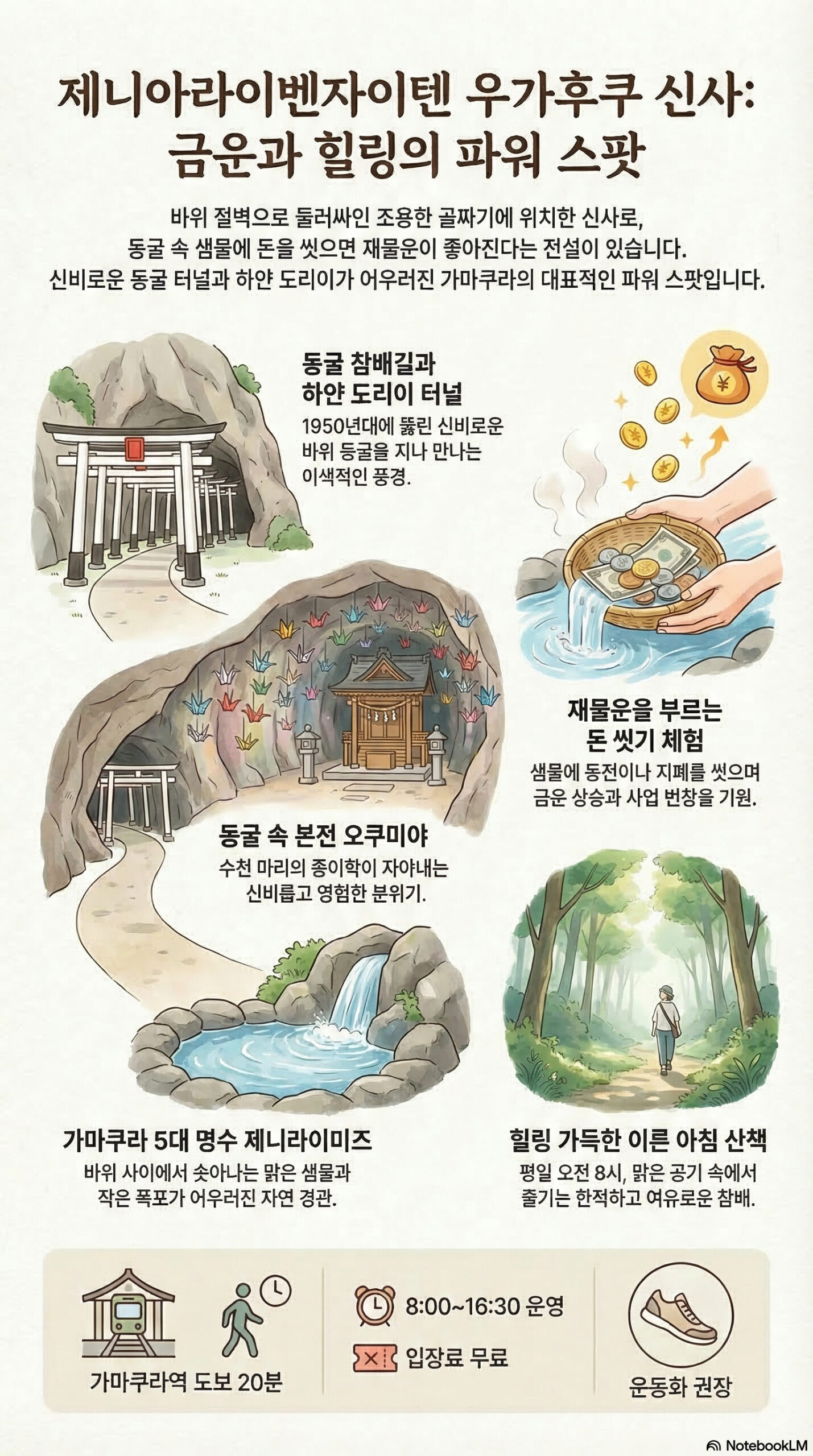 제니아라이 벤자이텐 우가후쿠 신사 관광 정보 인포그래픽