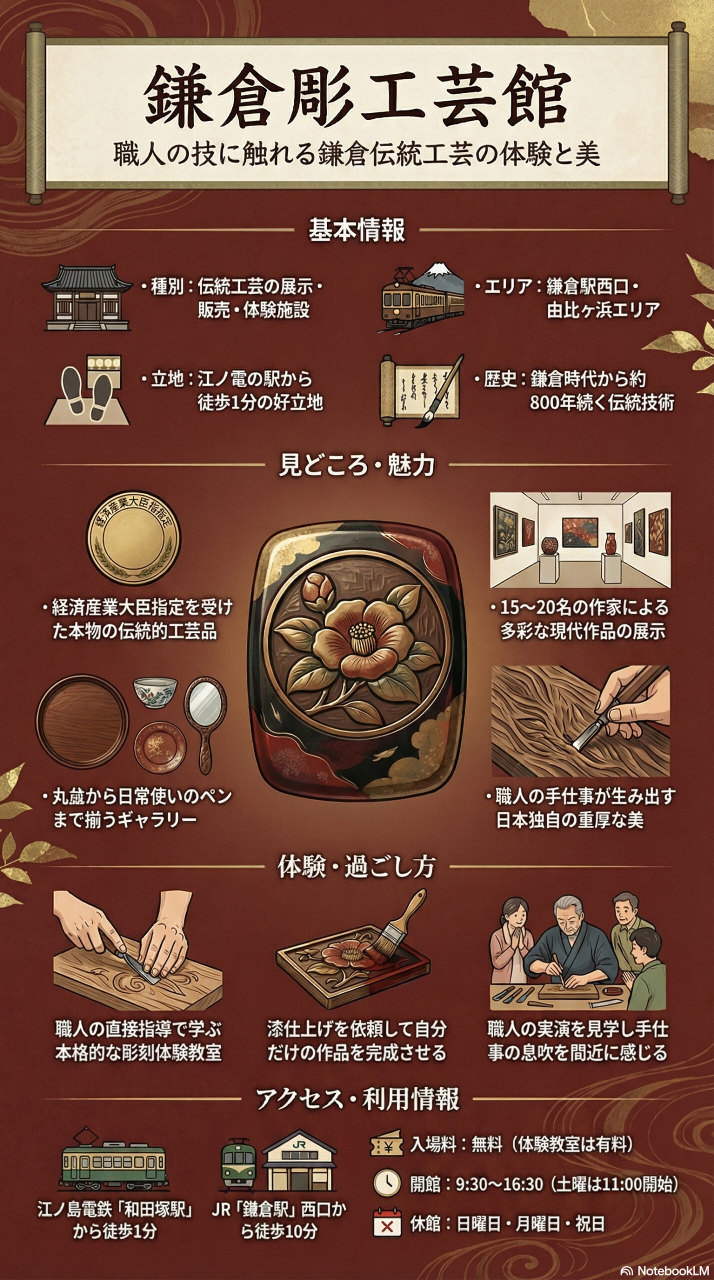 鎌倉彫工芸館の観光情報インフォグラフィック