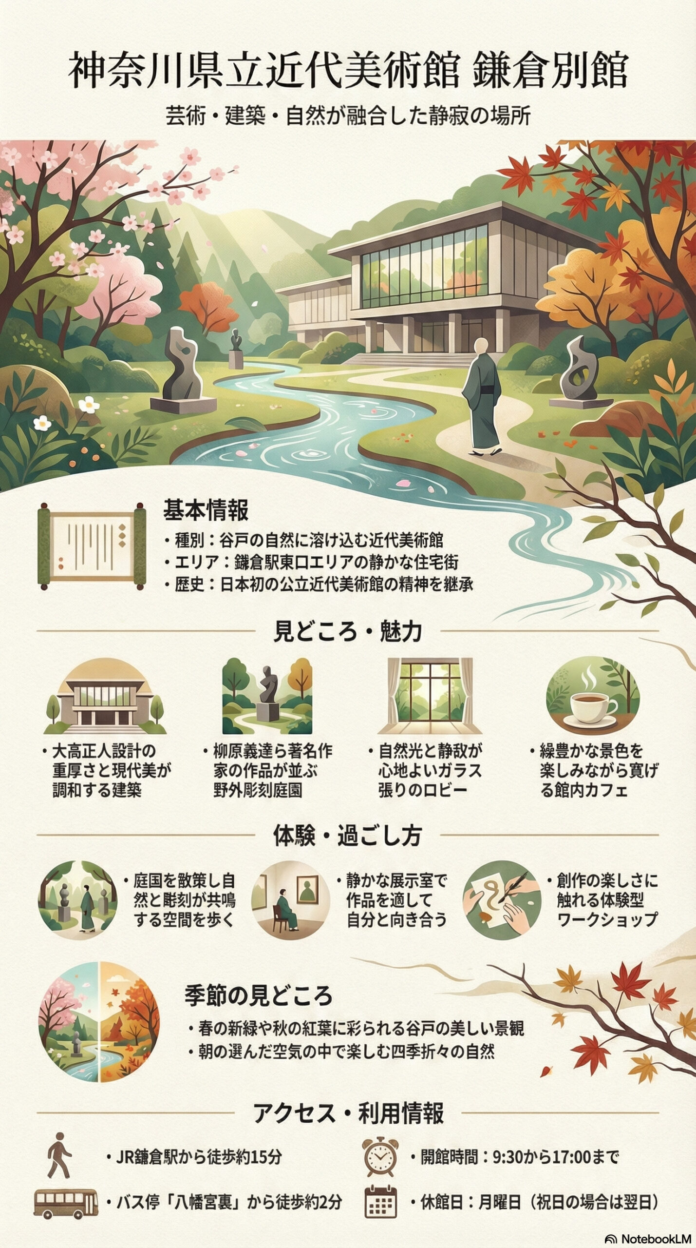 神奈川県立近代美術館 鎌倉別館の観光情報インフォグラフィック | 鎌倉観光完全ガイド 神奈川県立近代美術館 鎌倉別館の観光情報インフォグラフィック